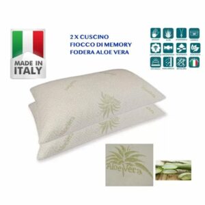COPPIA CUSCINI FIOCCO MEMORY FOAM FODERA ALOE VERA ORTOPEDICO ERGONOMICO