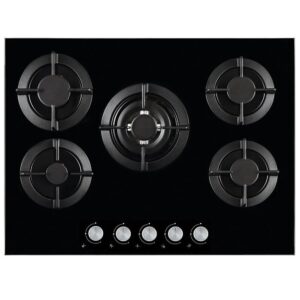 PIANO COTTURA 5 FUOCHI 75 INCASSO GAS MT- GPL VETRO NERO VALVOLATO STAYLUX