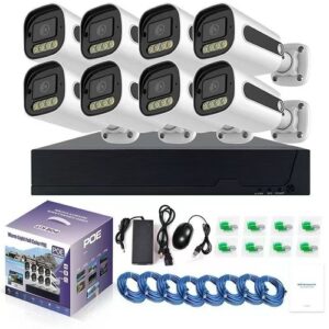KIT VIDEOSORVEGLIANZA 8 CANALI TELECAMERE IP POE 6 MPX FULL COLOR NVR HD 1 TB